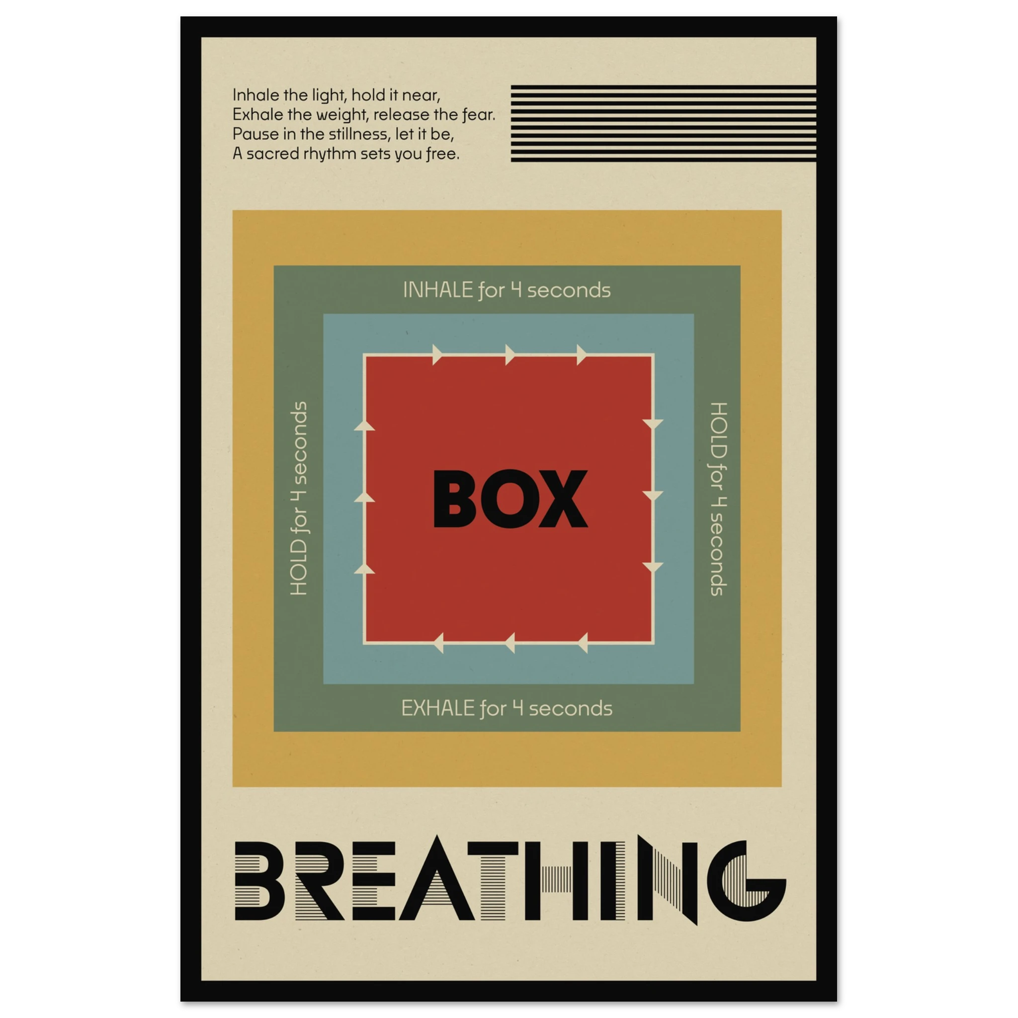 Mid-century inspired painting with healing text to support mental health and well being, suitable for therapy office decor.
