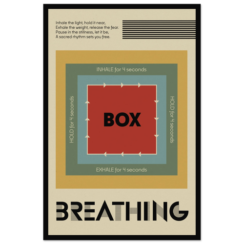 Mid-century inspired painting with healing text to support mental health and well being, suitable for therapy office decor.