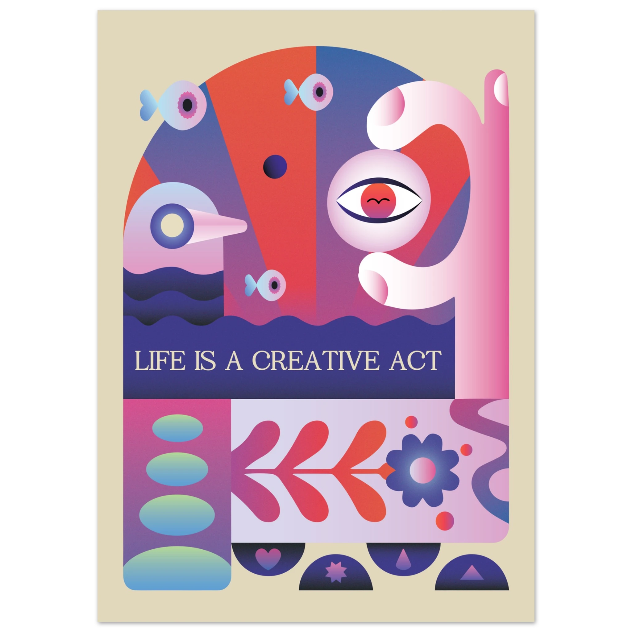 Mid-century inspired painting with healing text to support mental health and well being, suitable for therapy office decor, homes that focus on healing.
